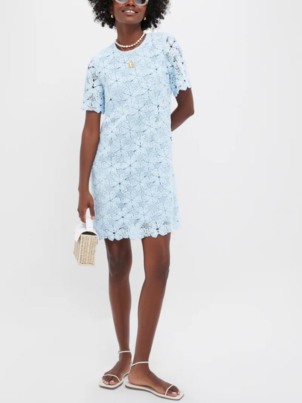 Tuckernuck Blue Crochet Mini Dress Belclaire Short Sleeve Shift Size S